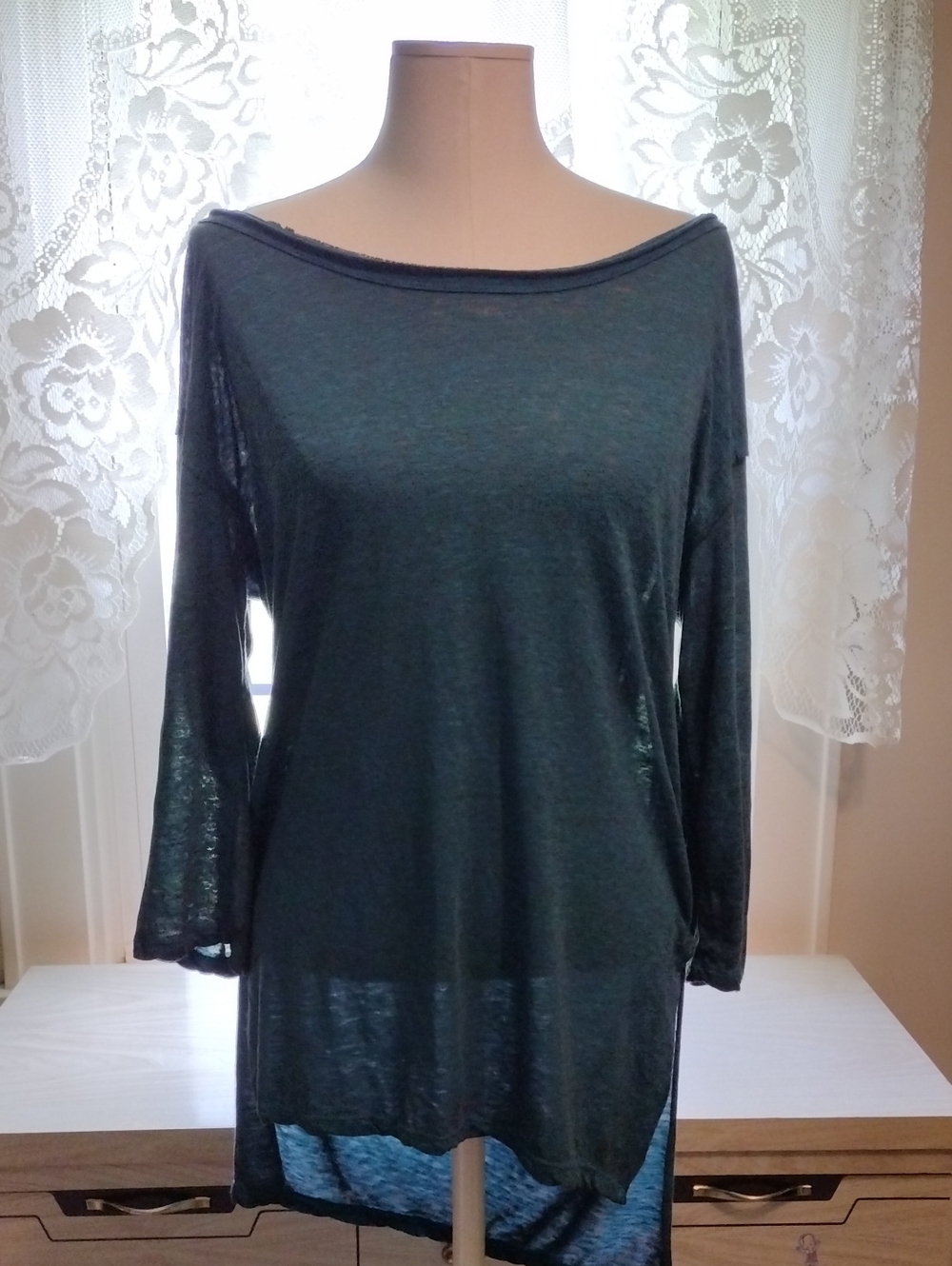 We The Free Off-Shoulder 3/4 Sleeve Tunic - Teal Green - Size L